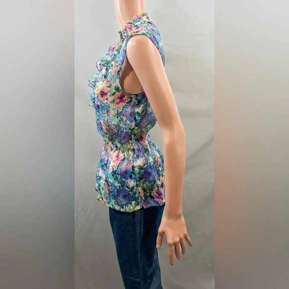 FIRE Los Angeles Floral Multicolored Sleeveless Blouse Size: Medium - Picture 5 of 7